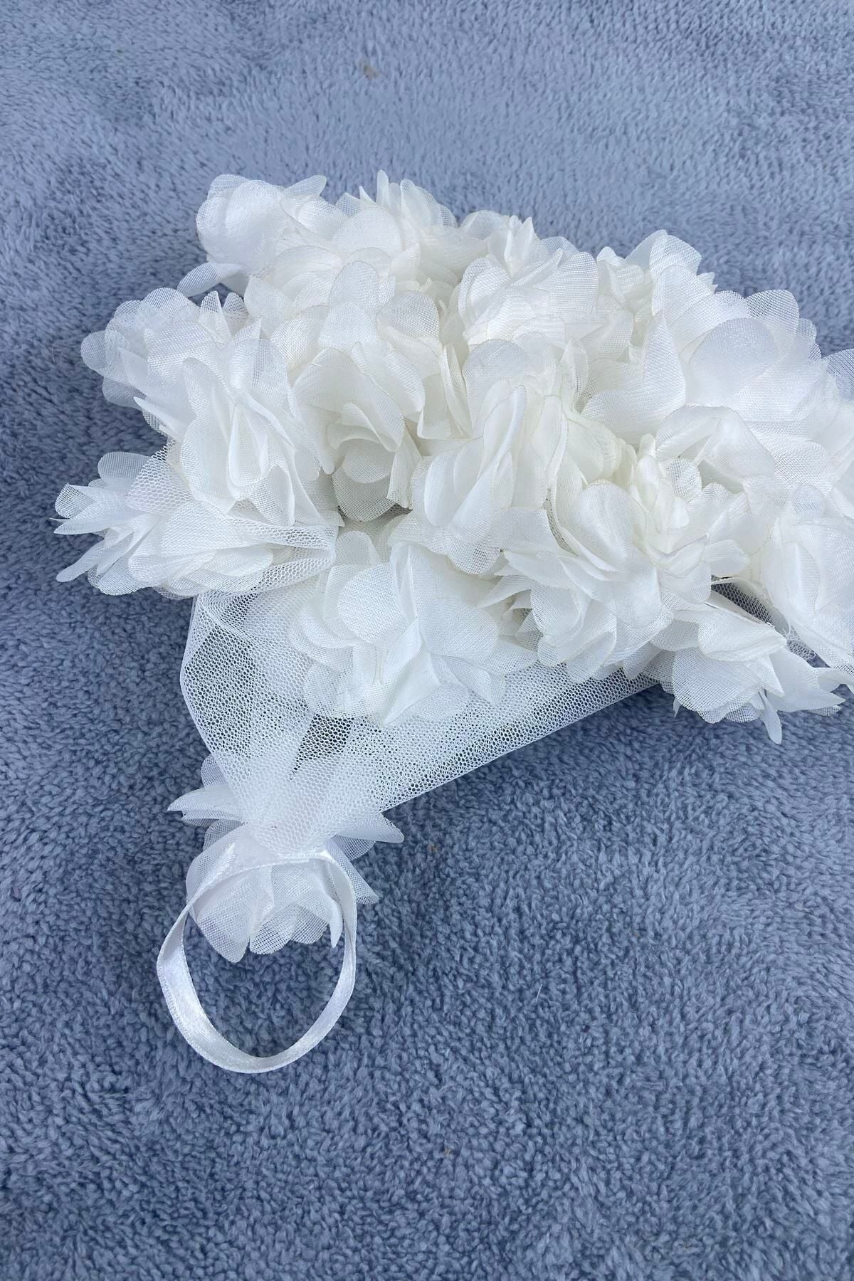 Kına Gecesi Gelin Halay Mendili Beyaz Lazer Güllü Gelin Halay Aksesuarı