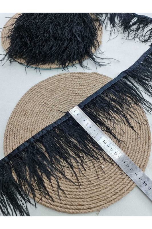 Gestreifte Feder Luxus Straußenfeder Schwarz 15 cm