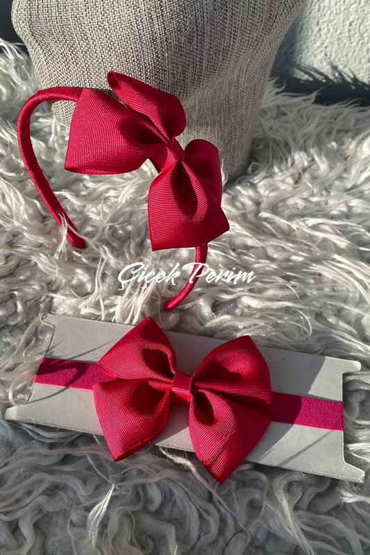 Fuchsiafarbenes Mutter-Kind-Stirnband und Baby-Bandana mit Fliege