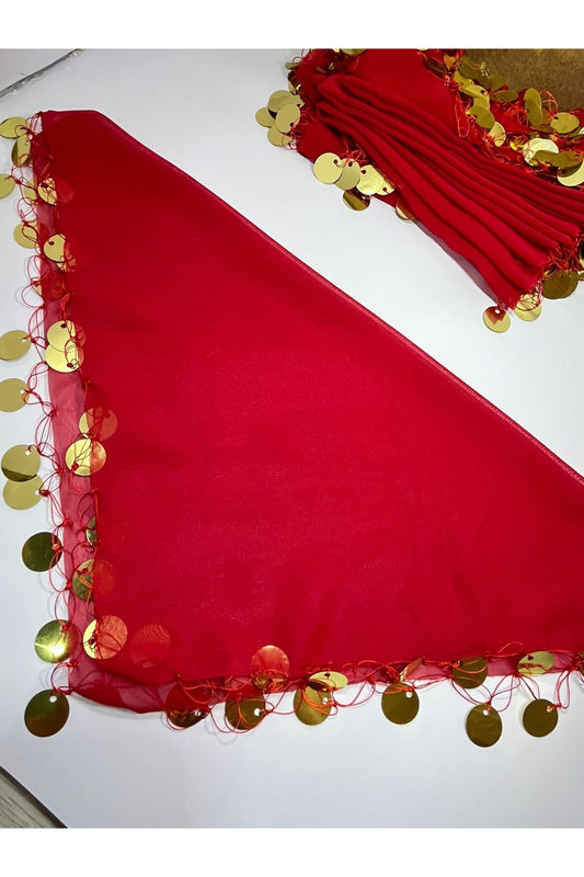 Goldfarbenes Chiffon-Halay-Taschentuch mit Pailletten für Hochzeit und Henna – Große Größe, 1 Stück