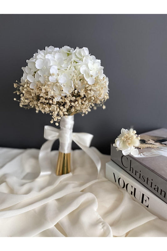 Weiße Hortensie Gypsophila Braut Boutonniere 2er Set