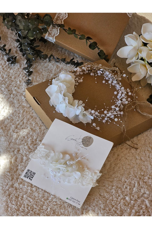 Weiße Hortensienblüte für Mutter und Baby, spezielles Design, Krone und Stirnband (Mutter-Kind- und Wochenbettkrone)