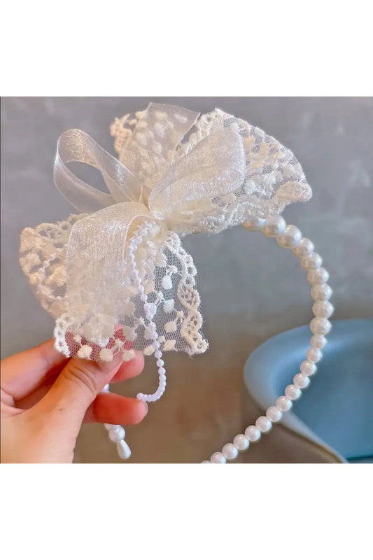 Schleife Spitze Perlenkrone, Haarschmuck