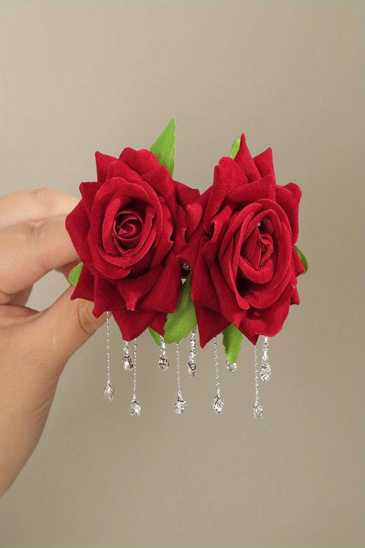 Velvet Rose Haarnadel-Set mit Steinanhänger – Elegantes und stilvolles Design