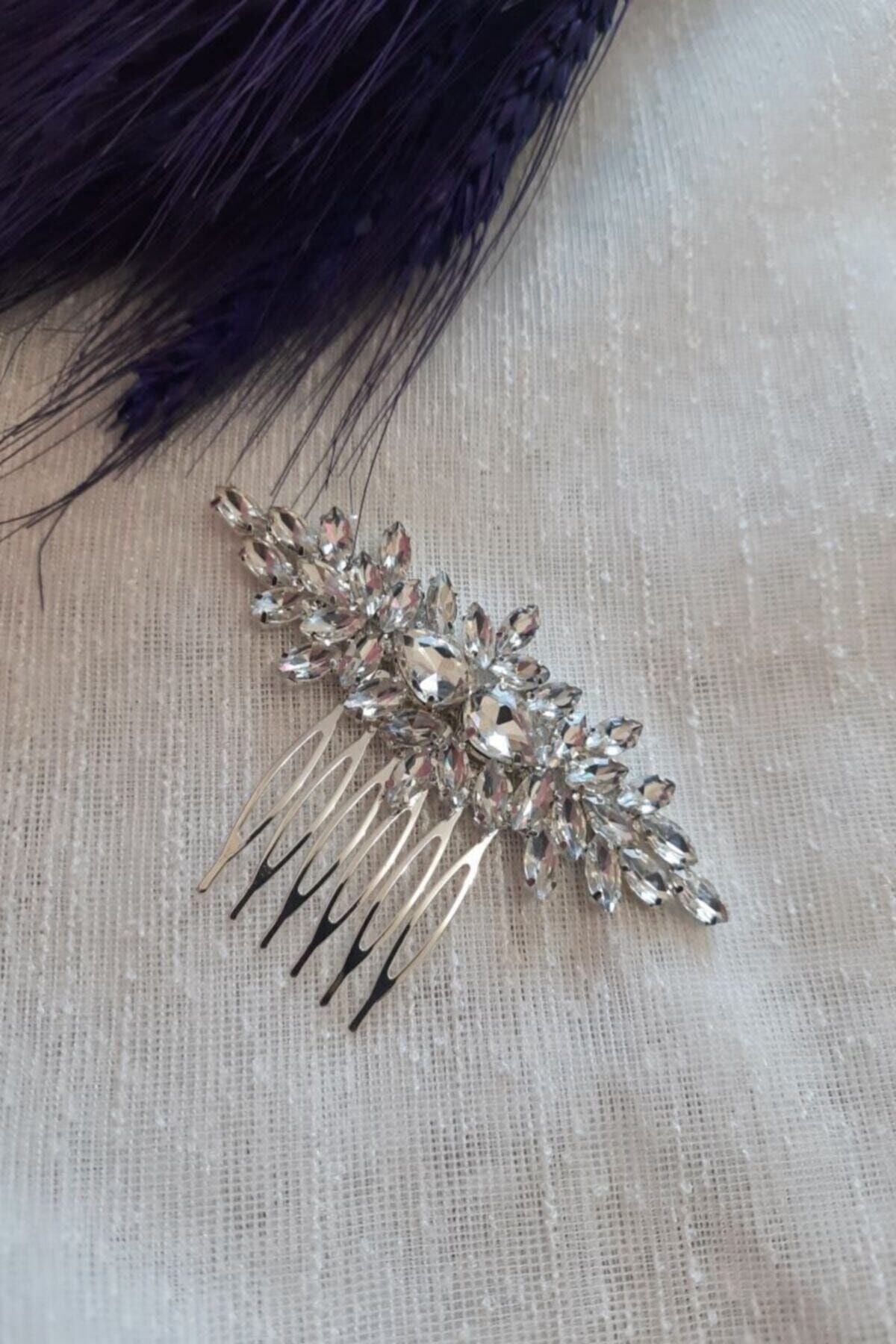 Gelin Saç Aksesuarı Kristal Taşlı Taraklı Saç Tokası