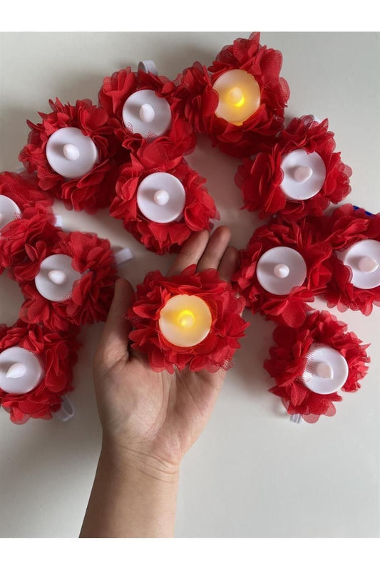 6er LED-Handkerze (Rot dekoriert)