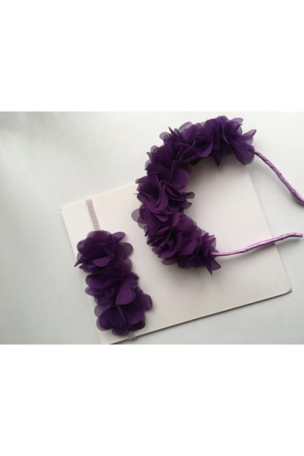 Mor Çiçekli Anne Bebek Bandana Taç Takımı