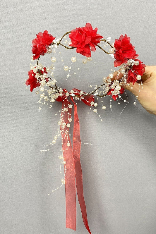 Brautjungfernkrone, rote Laserblume, Perle, spezielles Design, Brautjungfernkrone, Outdoor-Krone