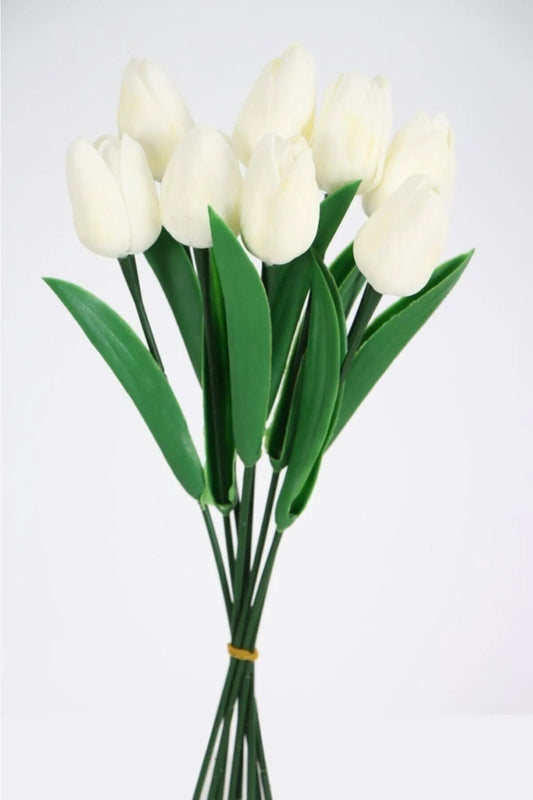 Künstlicher 5-teiliger Nass-Tulpenstrauß, echte Textur, Off-White