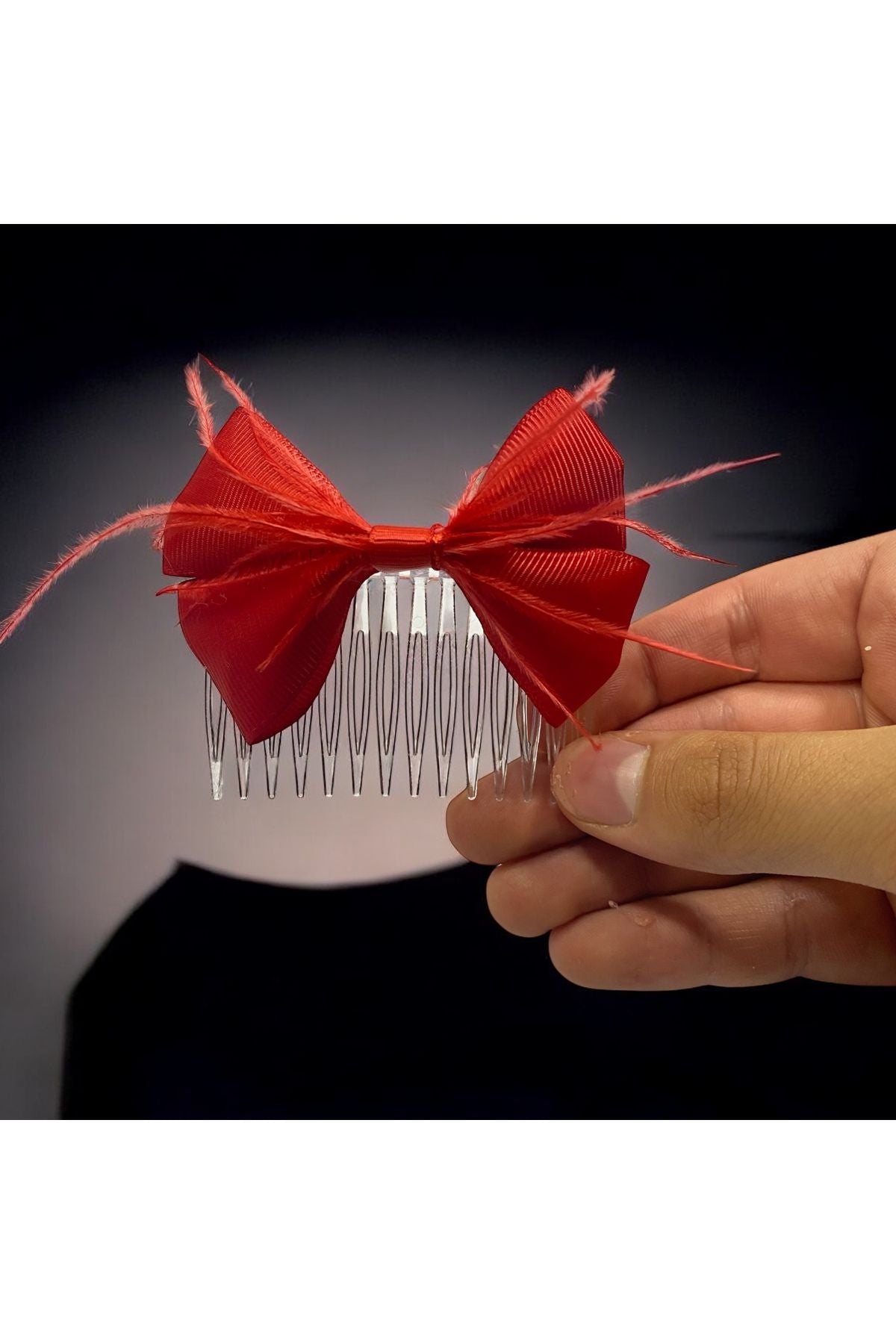 Handgemachte rote Federschleife, spezielles Design, Haarspange