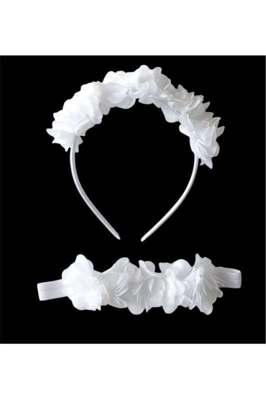 Weiße Schwangerschaftskrone mit Laser-Blumenmuster und Baby-Bandana