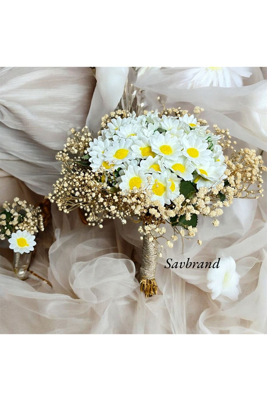 Daisy and Chips Brautstrauß und Boutonniere-Set, Daisy and Chips Brautstrauß
