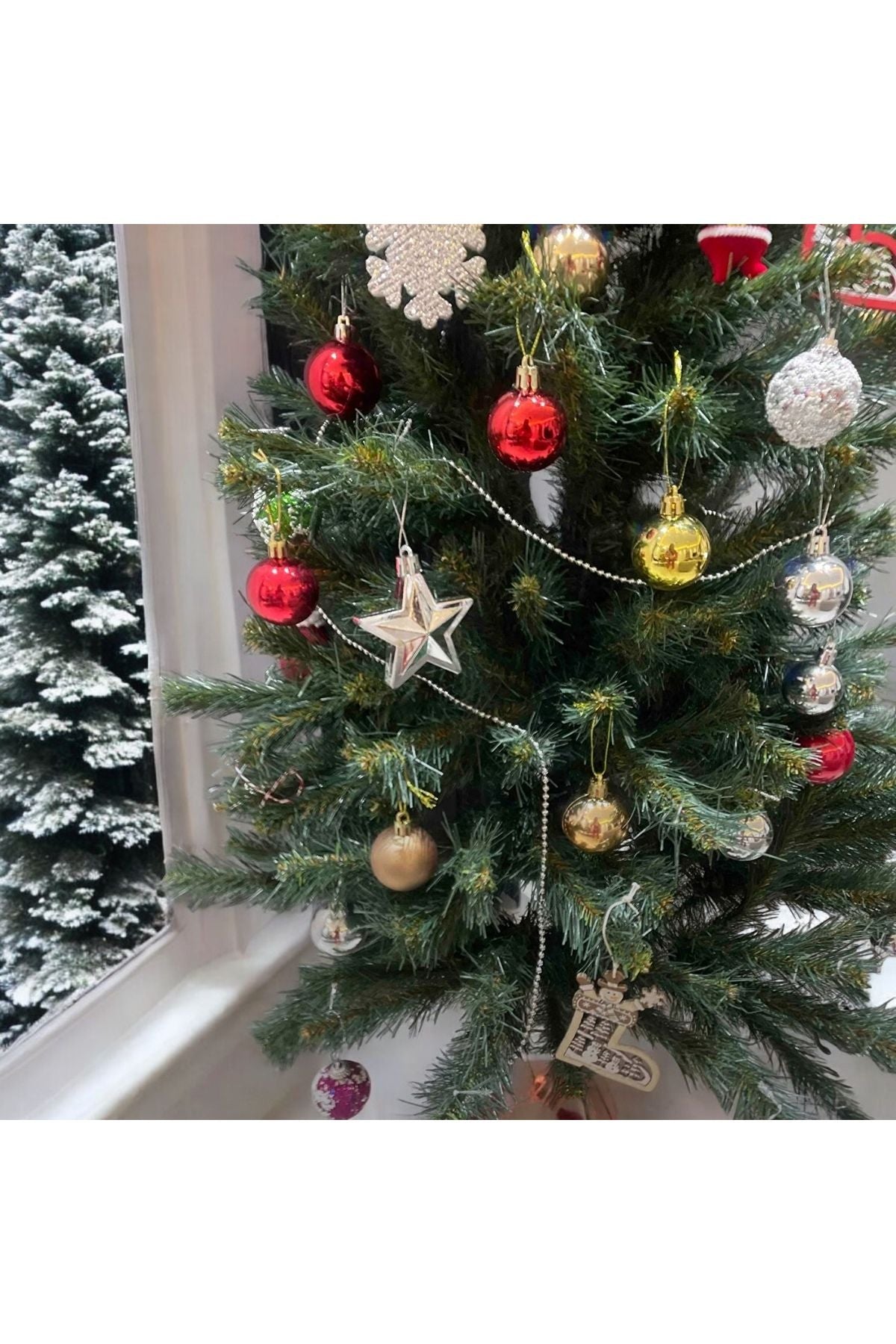 Yılbaşı Gümüş Zincir Süs 2 Metre Inci Çam Ağacı Süsü Noel Yemek Masası Taşı