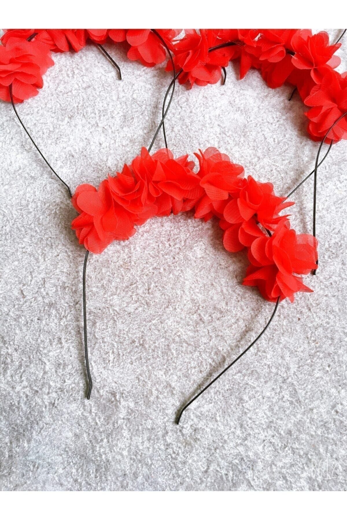 Kına Düğün Tacı Kına Gecesi Çiçekli Taç Nedime Tacı 10’lu Kırmızı