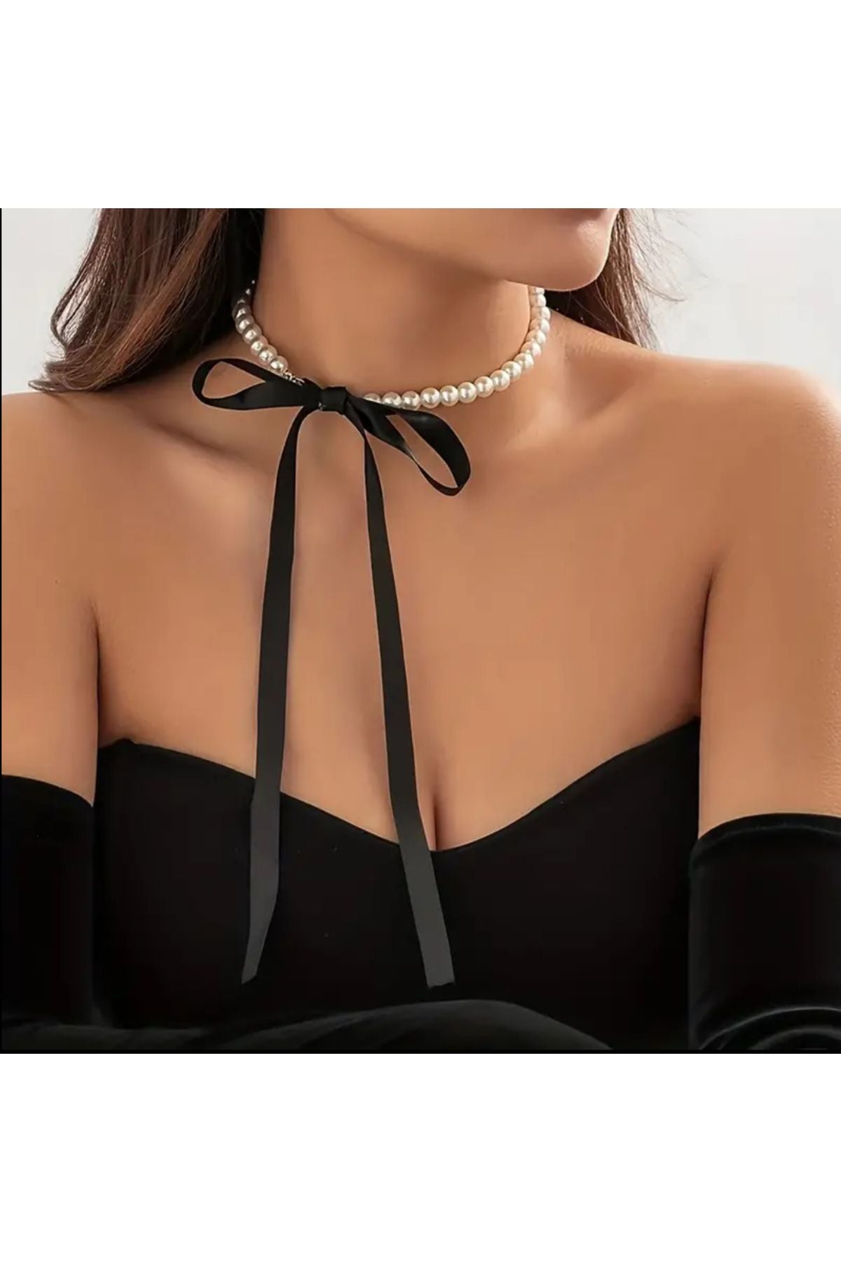 Vintage Halsband Lange Perlen Satin Design Kette Halskette Spitze Satin mit Perlenkette