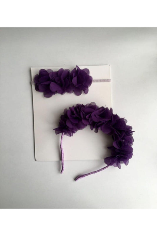 Lila Blumen-Bandana-Kronenset für Mutter und Baby