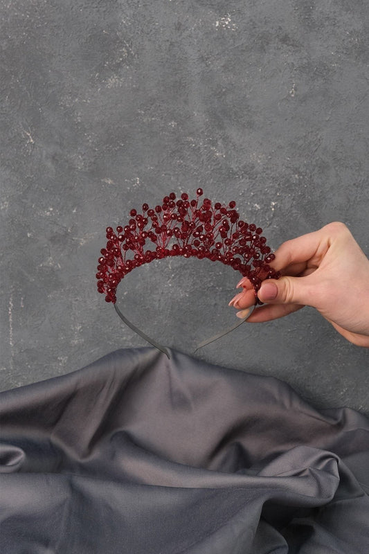 Frauen Hochzeit Krone Burgund Kristall Perlen Aren Braut Henna Krone