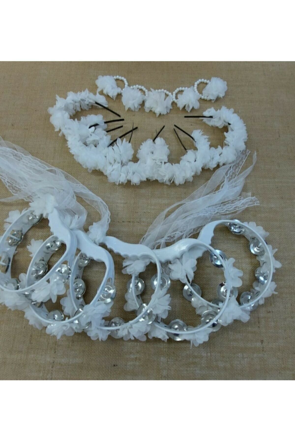 Kına Tacı Süslü Tef Nedime Bilekliği Seti Beyaz Kına Seti Beyaz