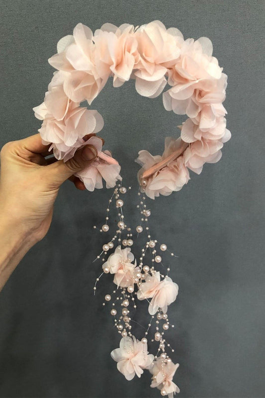 Kına Eğlence Tacı Somon Lazer Çiçekli Taç