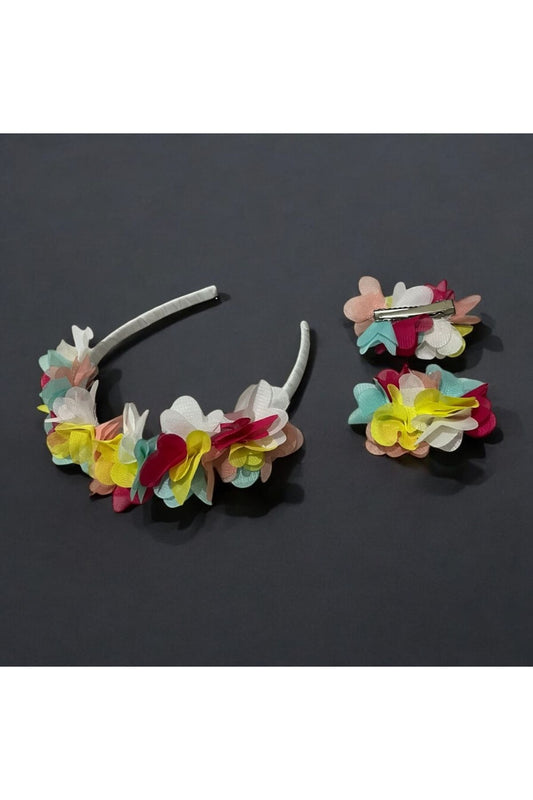 Buntes Blumenmädchen-Kronen- und Haarnadel-Set