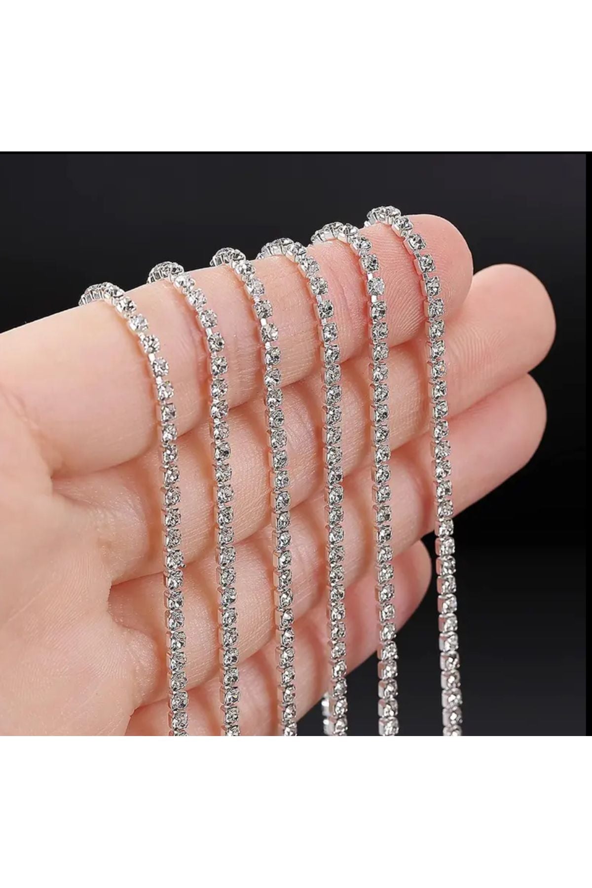 Süsleme Malzemesi Taşlı Şerit - Ss12 ( 2,5mm ) Gümüş Kasa (3 METRE), Süsleme Malzemesi