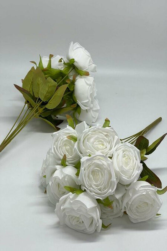 9-köpfige, ecrufarbene, mehrschichtige Rose – realistisch aussehender Kunstblumenstrauß