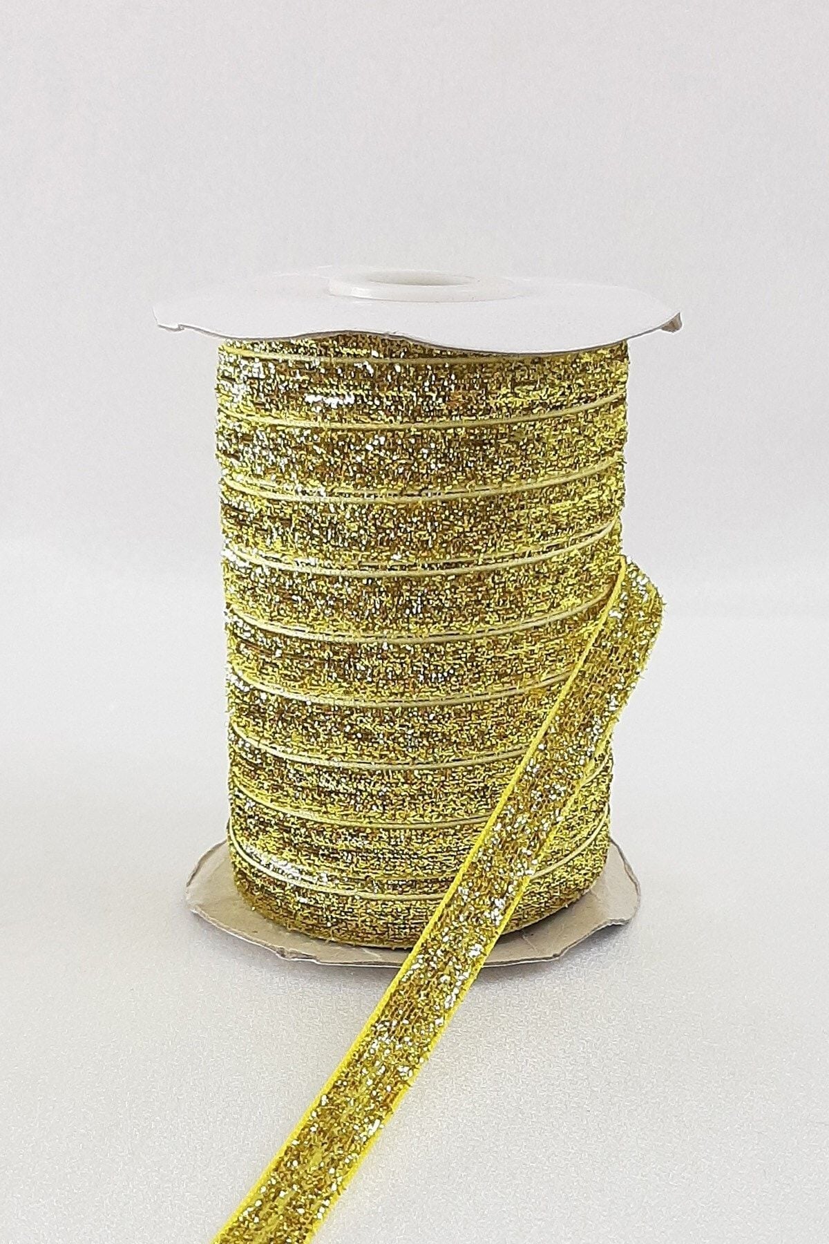 Goldgelbes Glitzer-Samtband, Breite 1 cm, 1 Meter