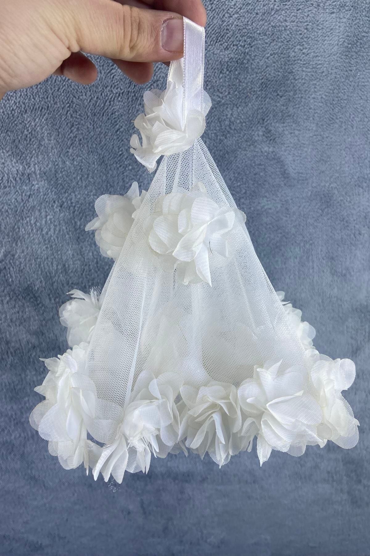 Kına Gecesi Gelin Halay Mendili Beyaz Lazer Güllü Gelin Halay Aksesuarı