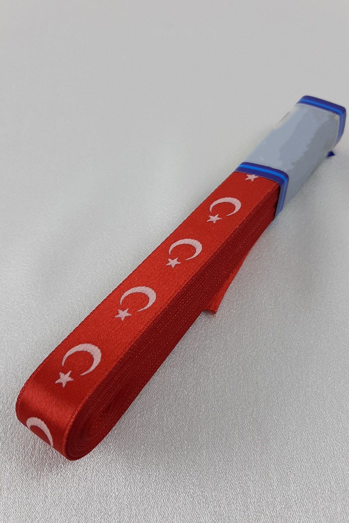 Kırmızı Ay Yıldız Bayrak Desenli Saten Kurdele