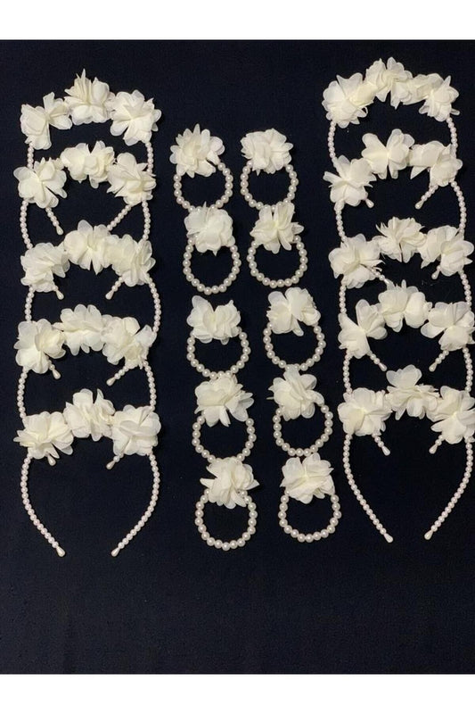 20-teiliges Brautjungfernarmband- und Brautjungfernkronen-Set, Creme