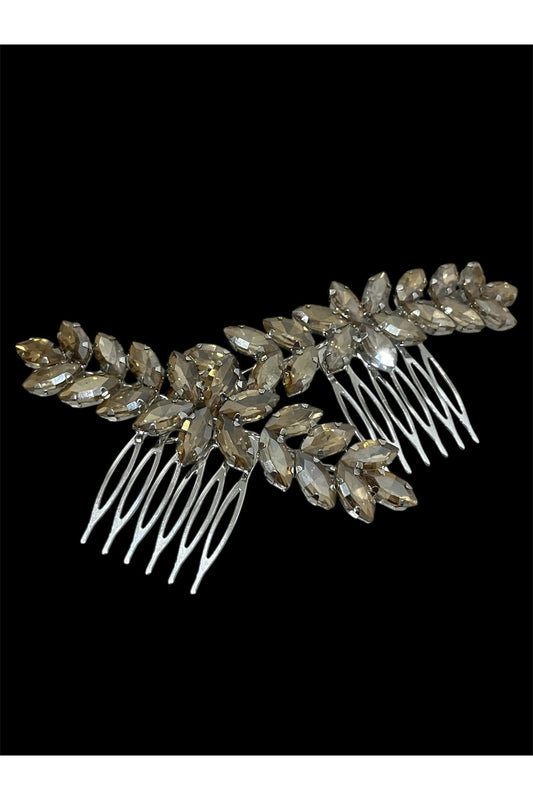 Kına ve Düğün Saç Aksesuarı – Gold Mekik Taşlı Toka