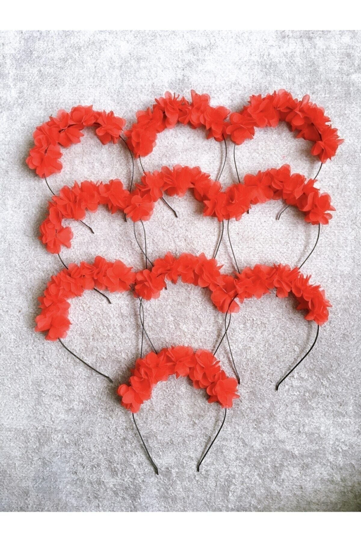 Kına Düğün Tacı Kına Gecesi Çiçekli Taç Nedime Tacı 10’lu Kırmızı