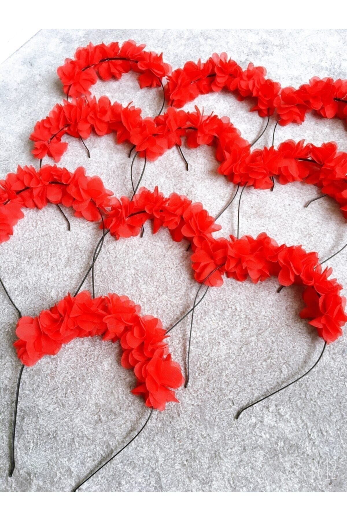 Kına Düğün Tacı Kına Gecesi Çiçekli Taç Nedime Tacı 10’lu Kırmızı