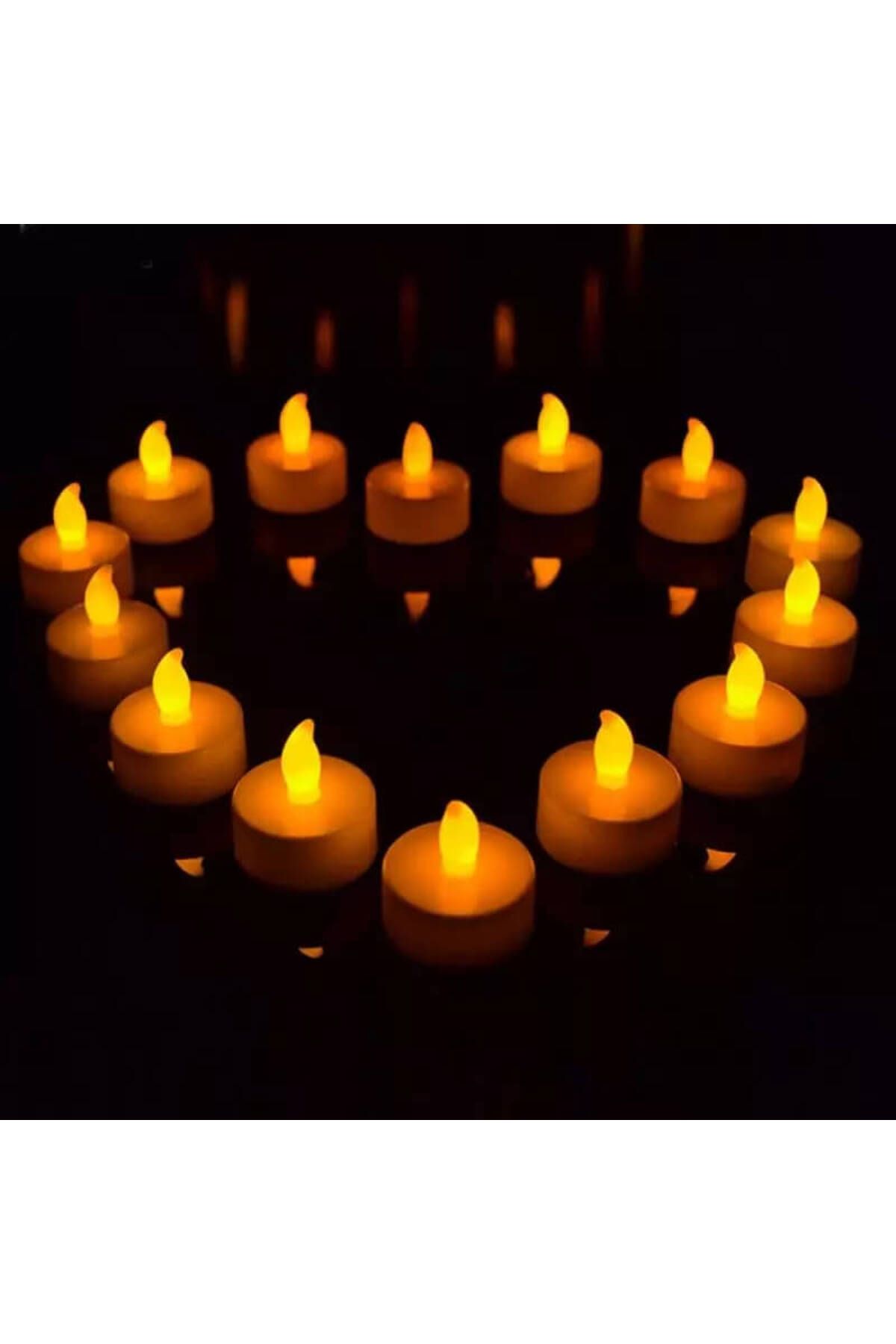 Ledli Mum Tealight Işıklı Dumansız Alevli Sarı Pilli Led Mum 4 Adet Pil Dahil