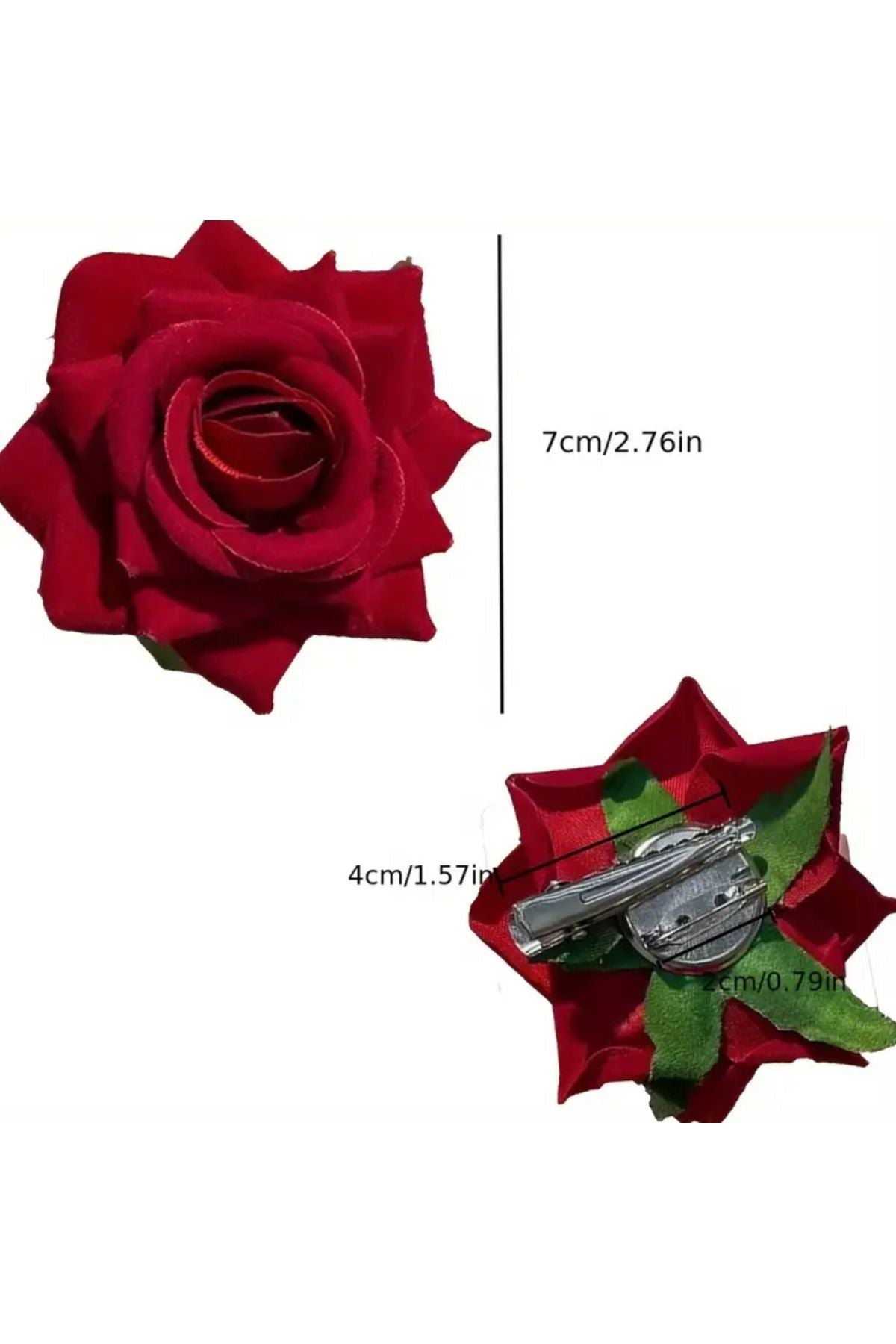 2 Vintage-Broschen und Haarspangen aus rotem Samt mit 3D-Rosenblüten