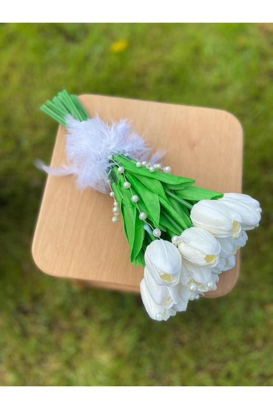 Brautstrauß Nasse Tulpe Weiß Bräutigam Boutonniere