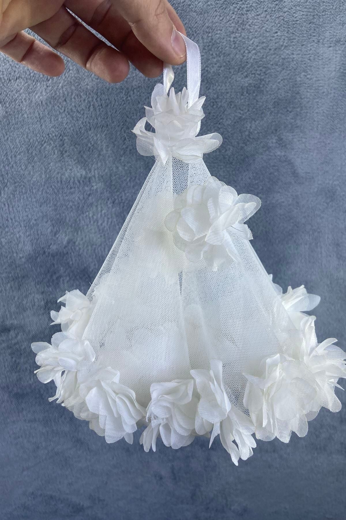 Kına Gecesi Gelin Halay Mendili Beyaz Lazer Güllü Gelin Halay Aksesuarı