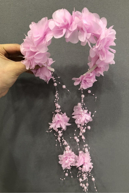 Kına Eğlence Tacı Pembe Lazer Çiçekli Taç