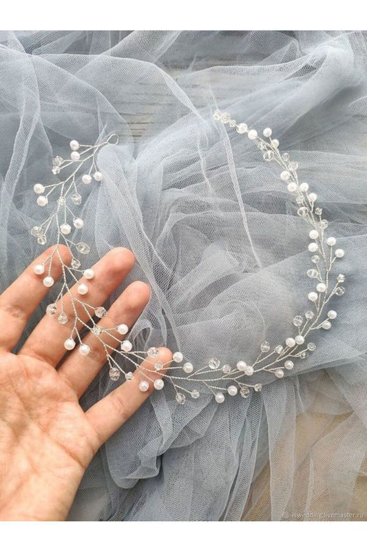 İncili & Kristalli Sera Gelin Aksesuarı – Zarif ve Parlak Işıltı