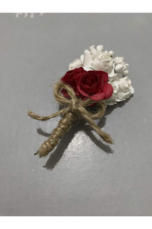 Rote und weiße Papierrose Boutonniere, Anstecknadel