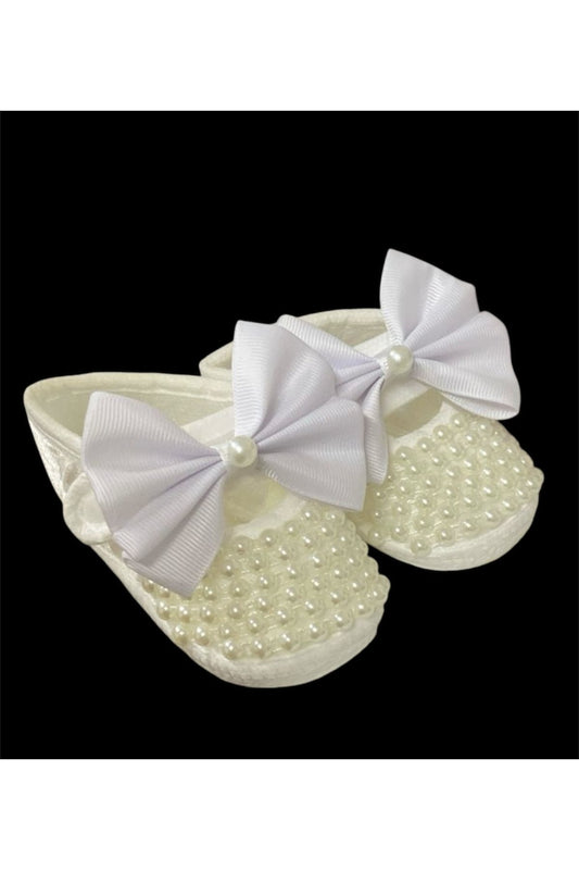 Baby Mädchen Glänzende Perlenschuhe – 0–6 Monate, 10 cm, Klettverschluss, Luxus-Geschenkmodell