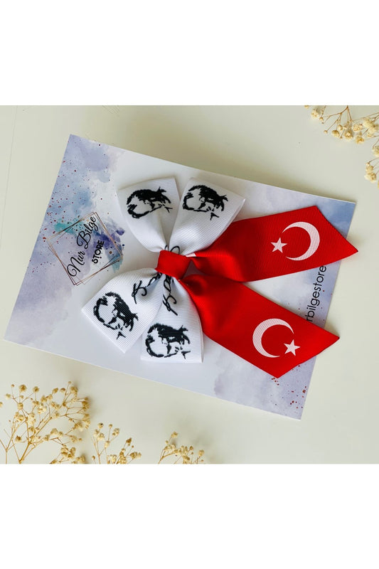 Atatürk Ve Bayraklı Kurdele Toka Klipsli 23 Nisan Bayram Tokası