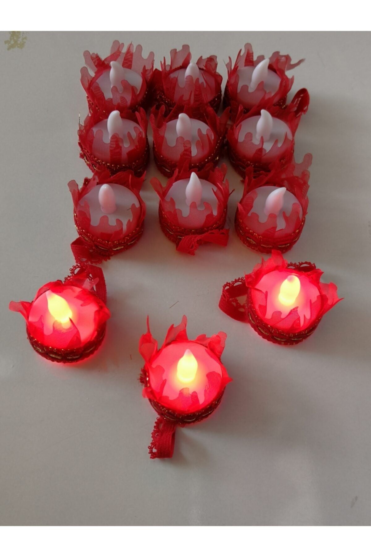 Kına El Mumu Led Li ((( Kırmızı ))) 12'li Paket