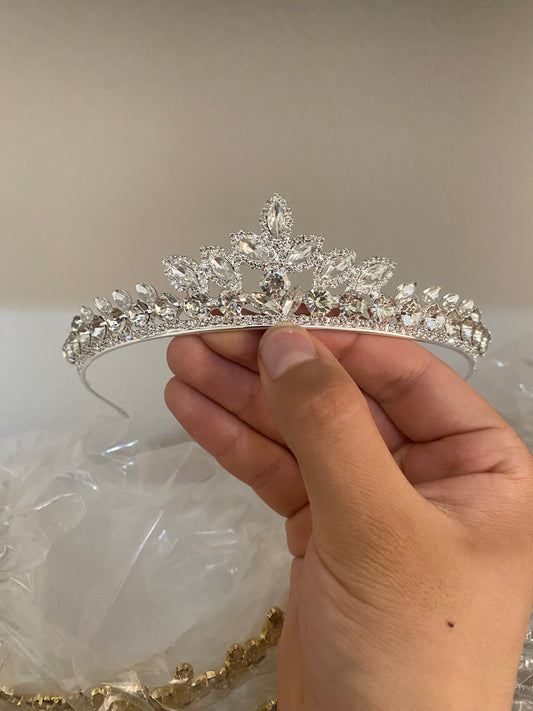 Gümüş Zirkon Parıltılı Gelin Tacı