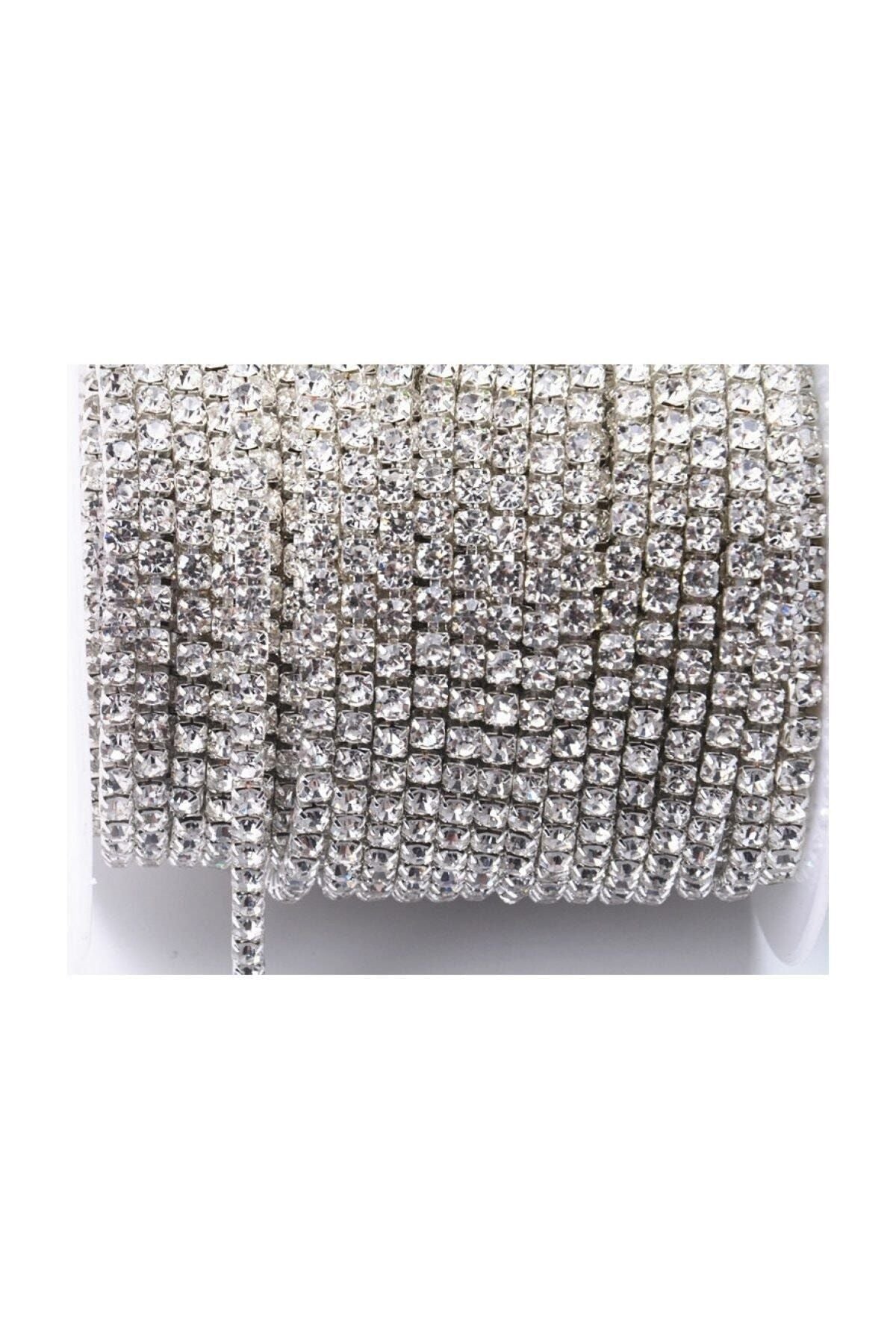 Kristal Taşlı Metal Yuvalı Şerit 3,2 mm Gümüş Süsleme Malzemesi