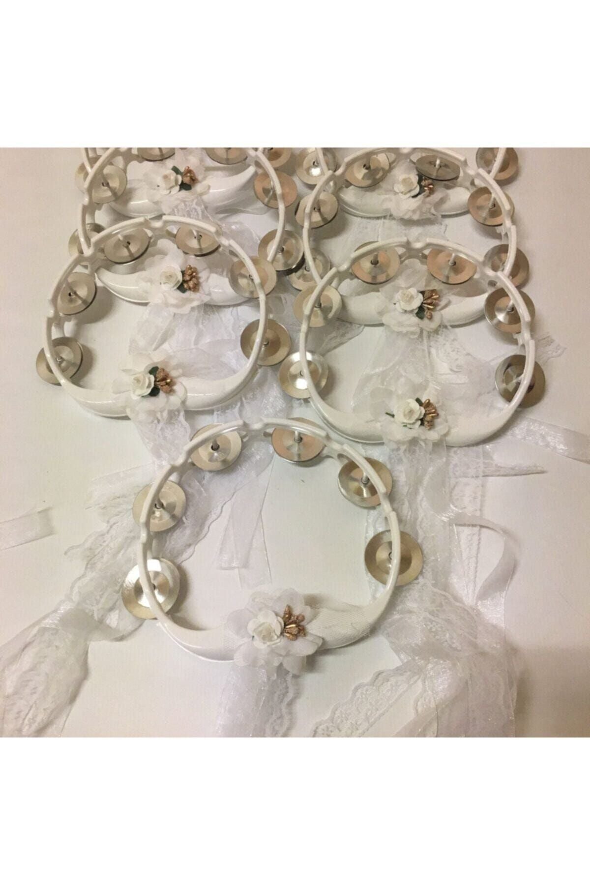 5 Stück weiße, mit Blumen verzierte Tamburine für Brautjungfern, Kunststoff-Tamburin für Hochzeit und Henna 1