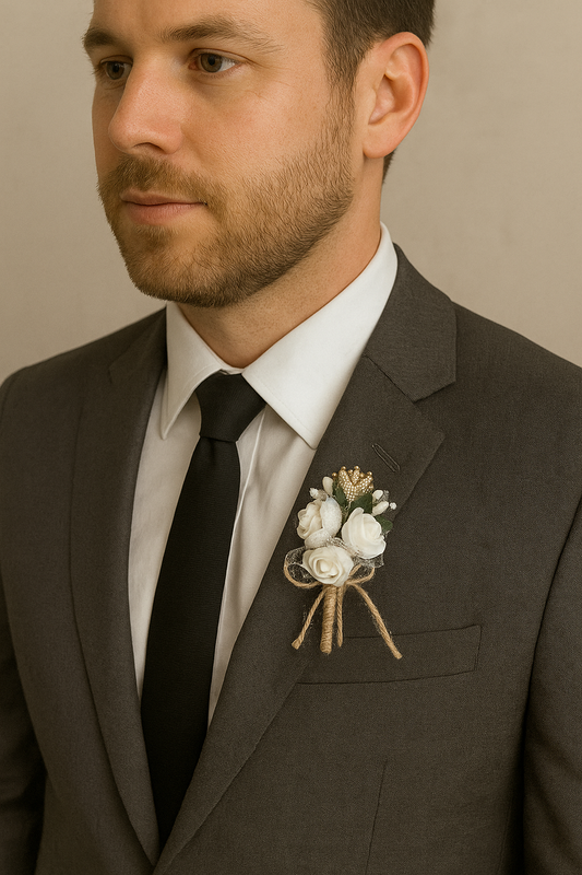 Schneewittchen-Rose-Anstecknadel – Elegantes und stilvolles Bräutigam-Accessoire