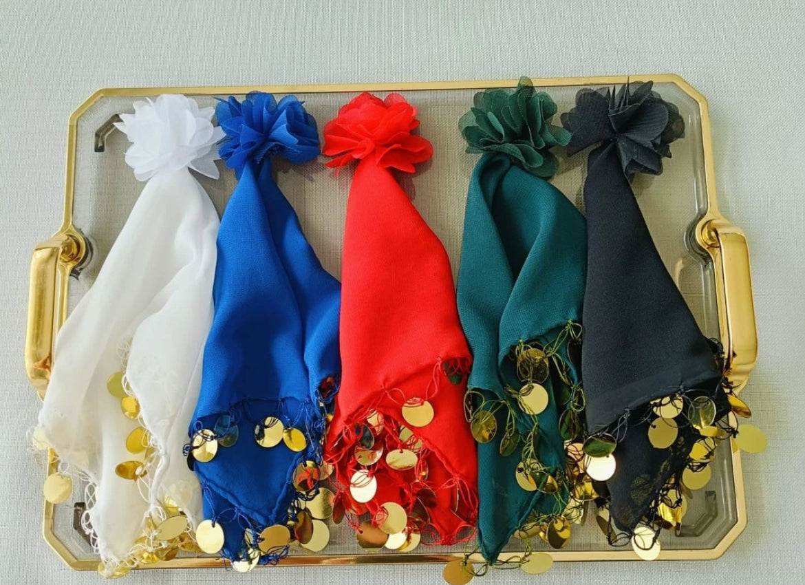 Weißes Chiffon-Halay-Taschentuch mit Laserblumen-Pailletten, 5 Stück