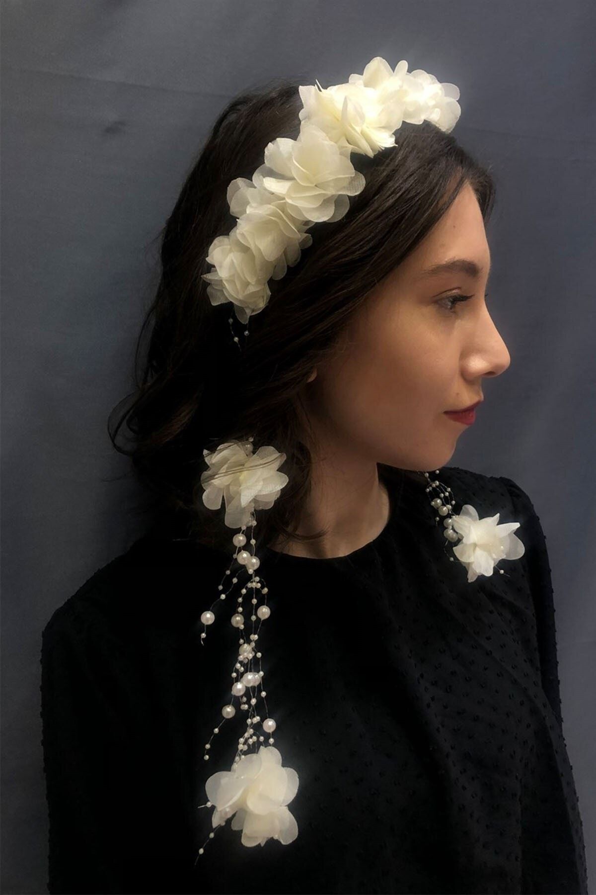 Damen Henna Fun Krone Creme Tüll Laser Blumenkrone