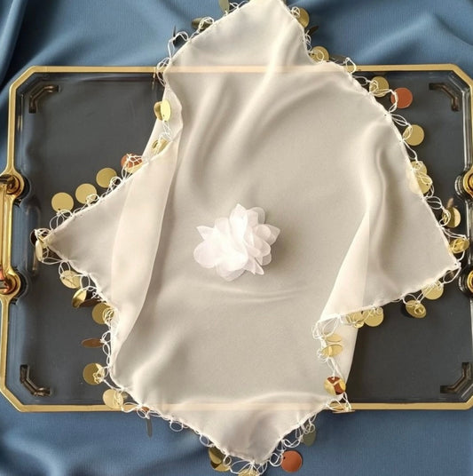 Weißes Chiffon-Halay-Taschentuch mit Laserblumen-Pailletten, 5 Stück